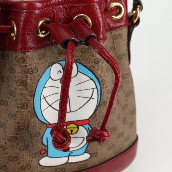 GUCCI Micro GG Supreme Doraemon Collaboration Bag PVC Beige Gold Auth 132450A - Picture 10 of 15